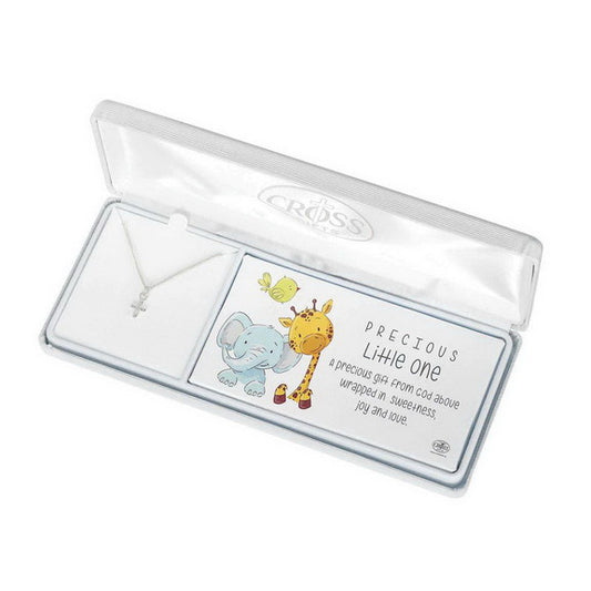 Puff Cross Silver Baby Necklace, 13" Chain