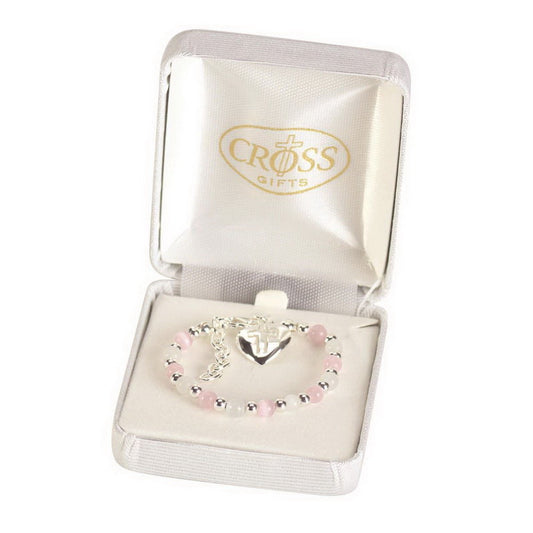 Pink Cats Eye with Heart/Cross Bracelet