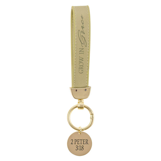 Grow in Grace Green Faux Leather Wristlet Keychain – 2 Peter 3:18