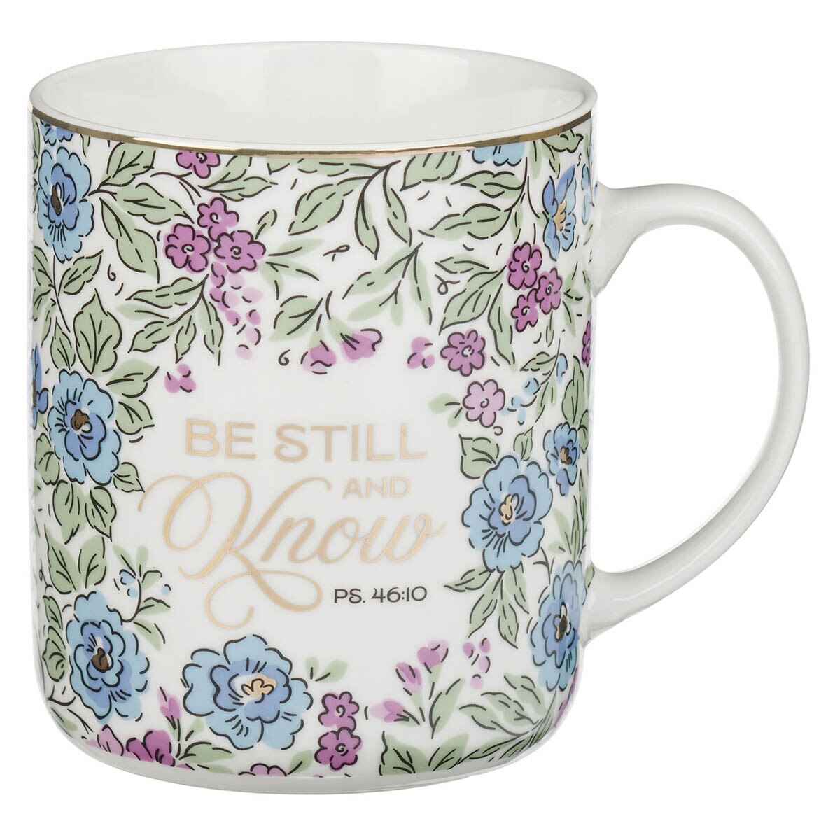 Be Still and Know Purple Trio Floral Ceramic Coffee Mug - Psalm 46:10