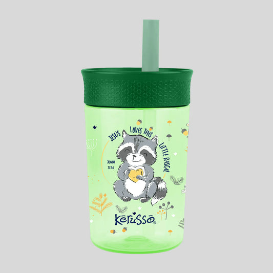 Kerusso 15 oz Silicone Straw Cup (Raccoon & Lion)