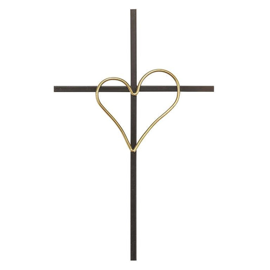 Black Metal Wall Cross 20" Open Heart