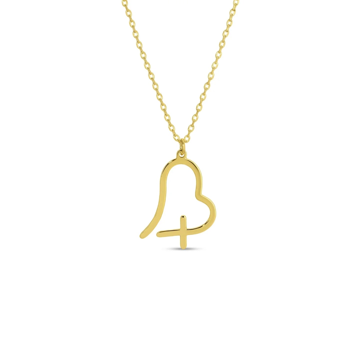 Necklace - Free form heart with cross, Gold