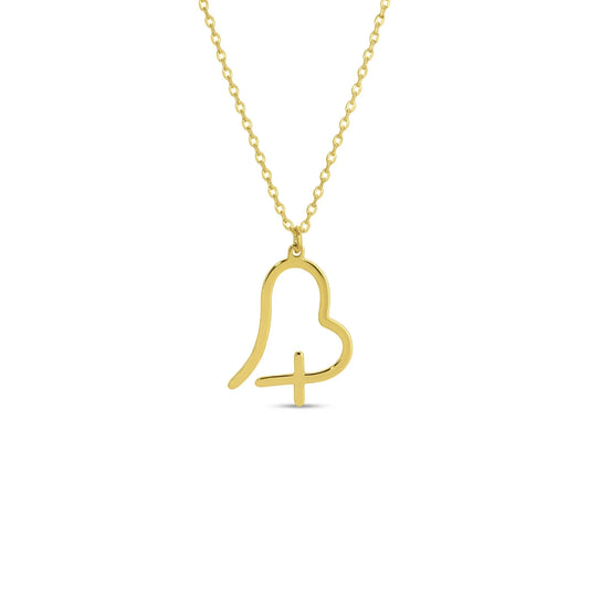 Necklace - Free form heart with cross, Gold