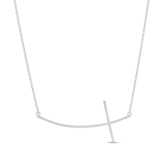 Necklace - Large brushed side cross, Silver