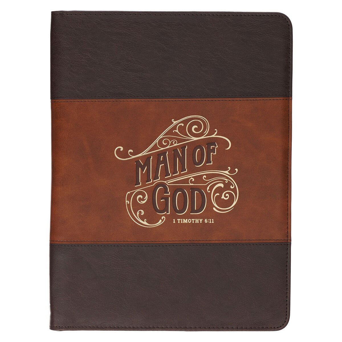 Man of God Honey-brown and Espresso Executive Padfolio - 1 Timothy 6:11