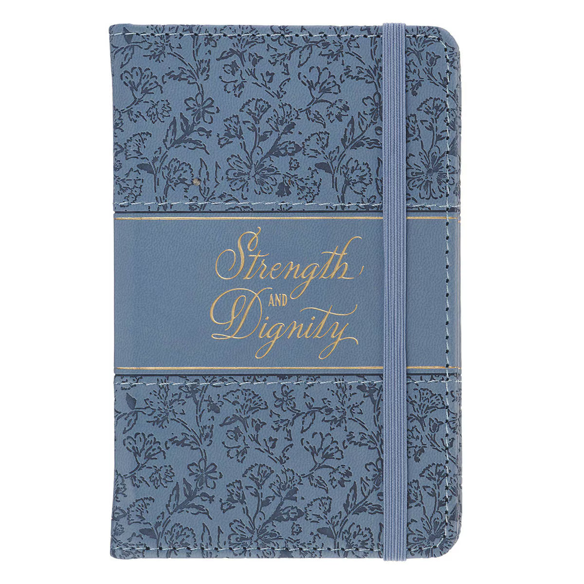 Strength and Dignity Blue Cottage Garden Faux Leather Hardcover Notebook with Elastic Band Closure - Proverbs 31:25