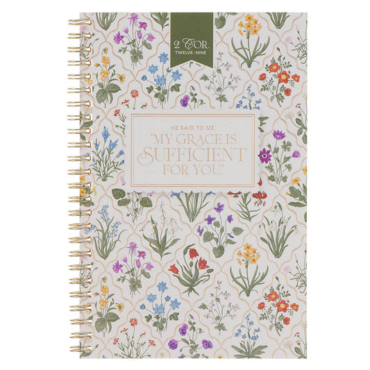 Sufficient Grace Taupe Meadow Soft Cover Spiral Notebook - 2 Corinthians 12:9
