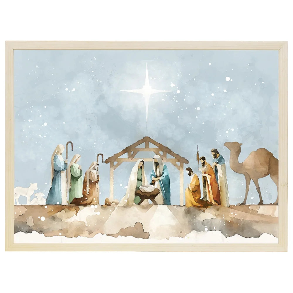 Watercolor Nativity Thin Rectangle Frame