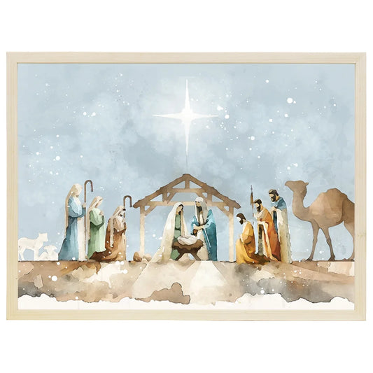 Watercolor Nativity Thin Rectangle Frame