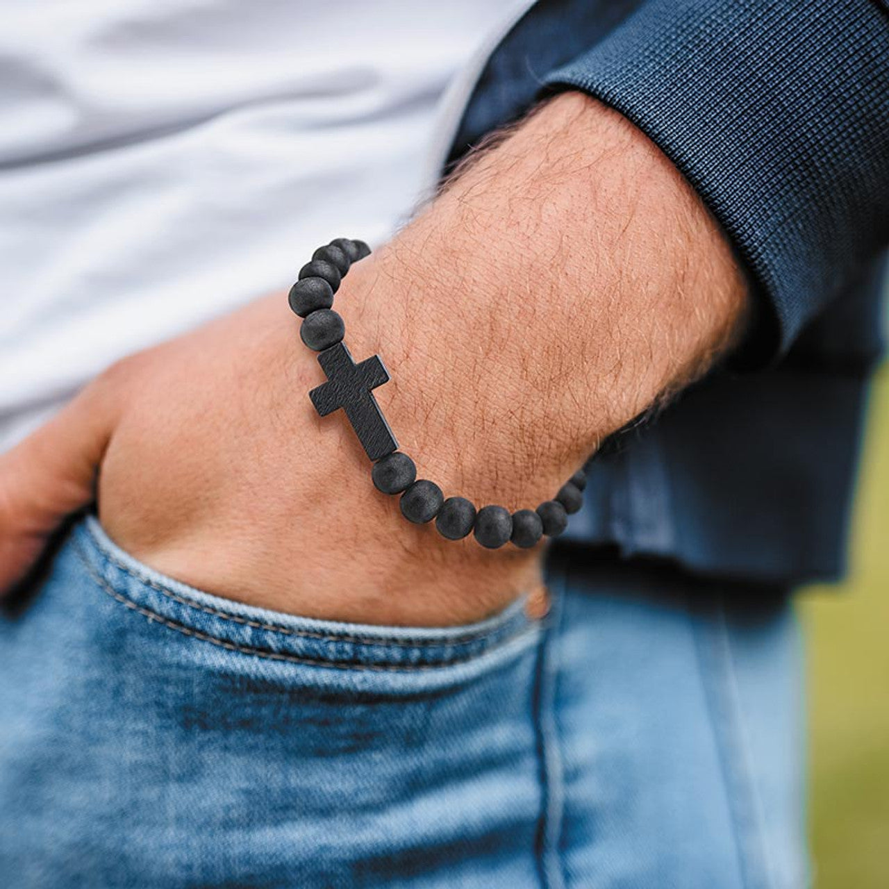 Wooden Cross Bracelet, Black