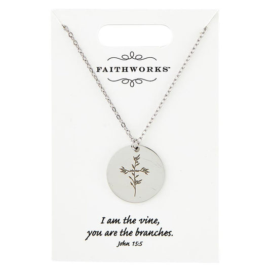Jesus is the Vine Circle Pendant Necklace, Silver