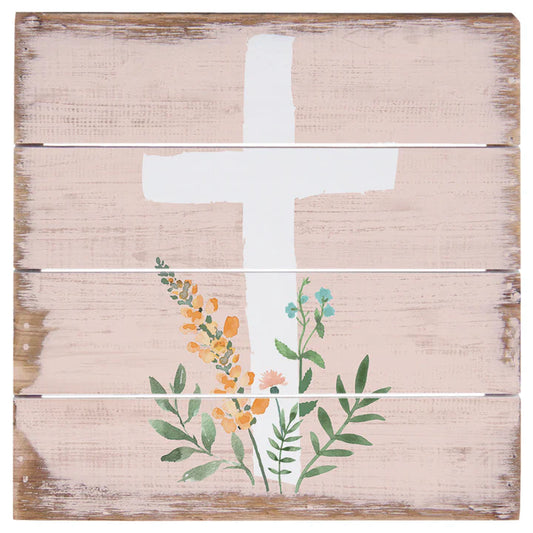 Pink Floral Cross 6"