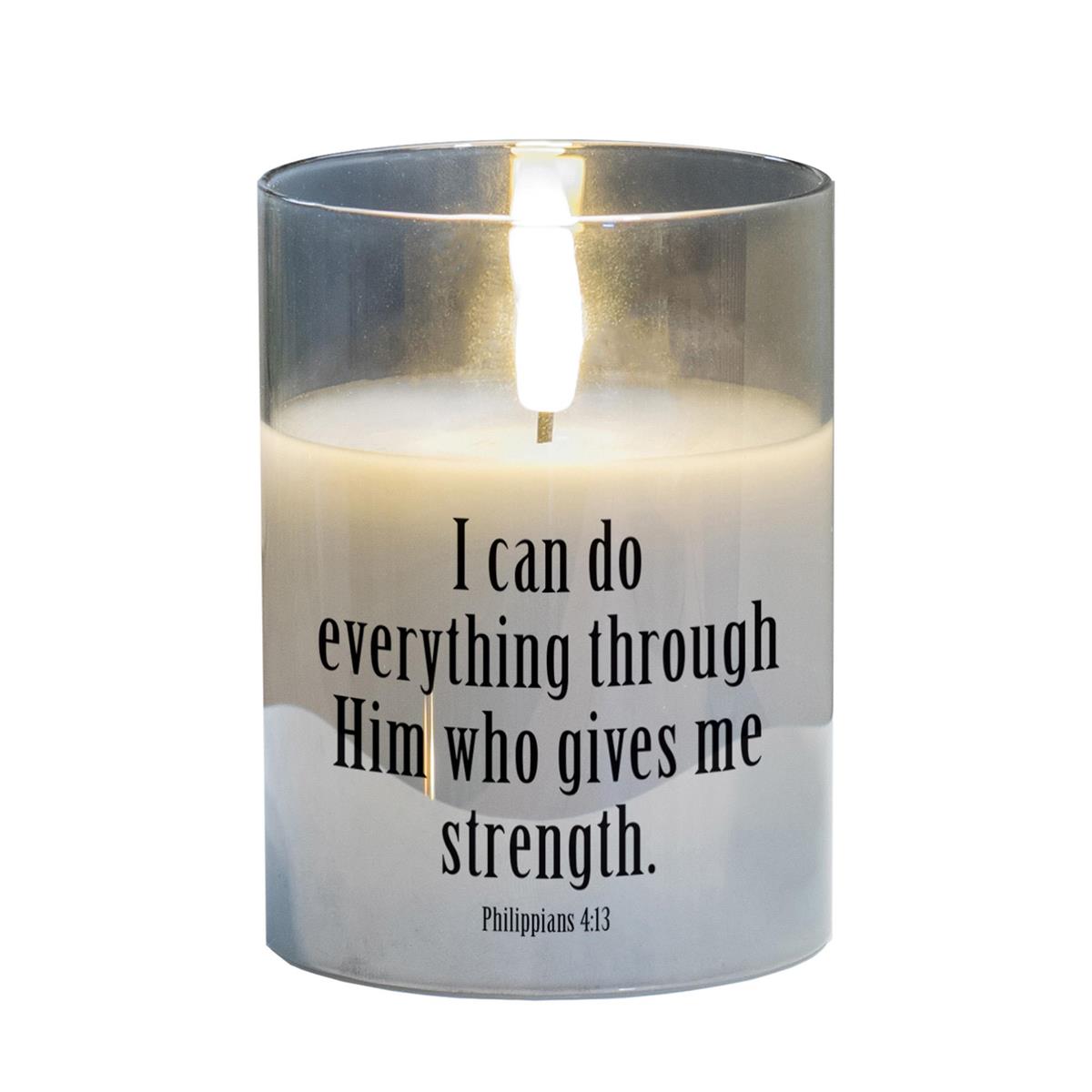 LED Candle I Can Do Phil 4:13 4in Gray