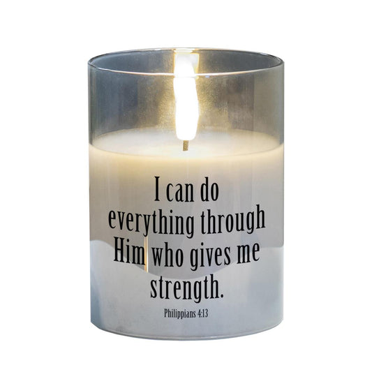 LED Candle I Can Do Phil 4:13 4in Gray