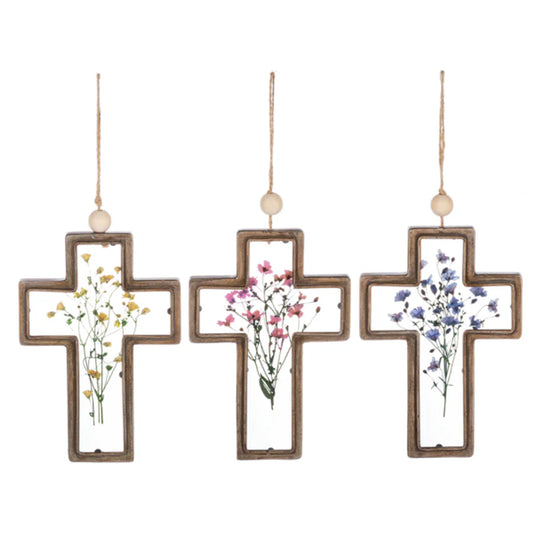 Pressed Flower Cross Ornament