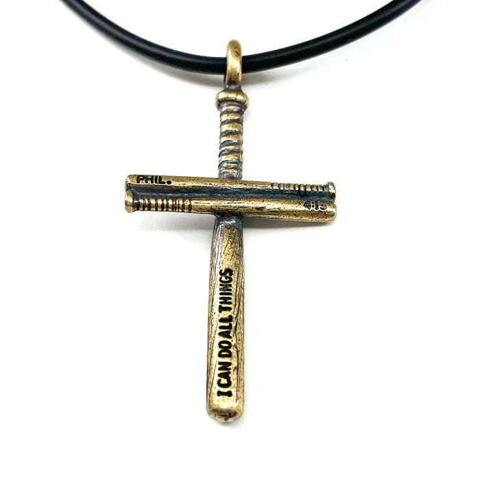 Baseball Bat Cross Necklace Brass, Ball Chain