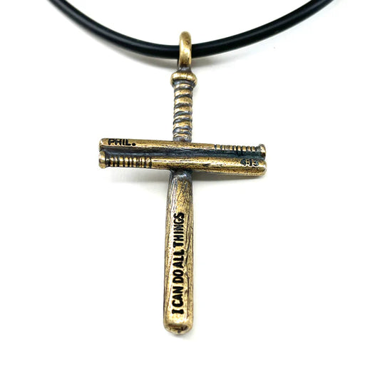 Baseball Bat Cross Necklace Brass, Ball Chain