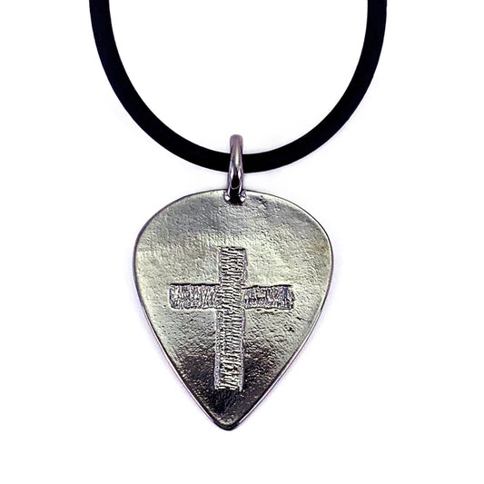 Cross Gunmetal Guitar Pick Necklace, Ball Chain