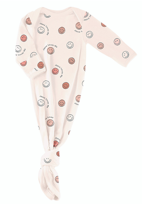 Knotted Gown-Jesus Loves Me Pink 0-3 mo