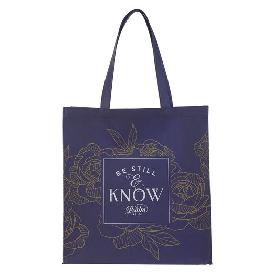 Be Still Navy Reusable Non-woven Shopping Tote Bag - Psalm 46:10