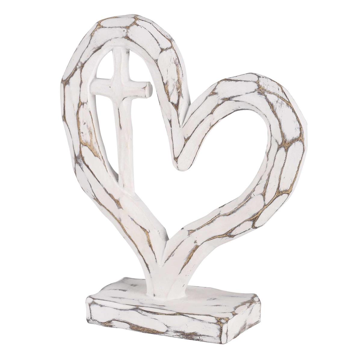 Tabletop Heart With Cross White 6H