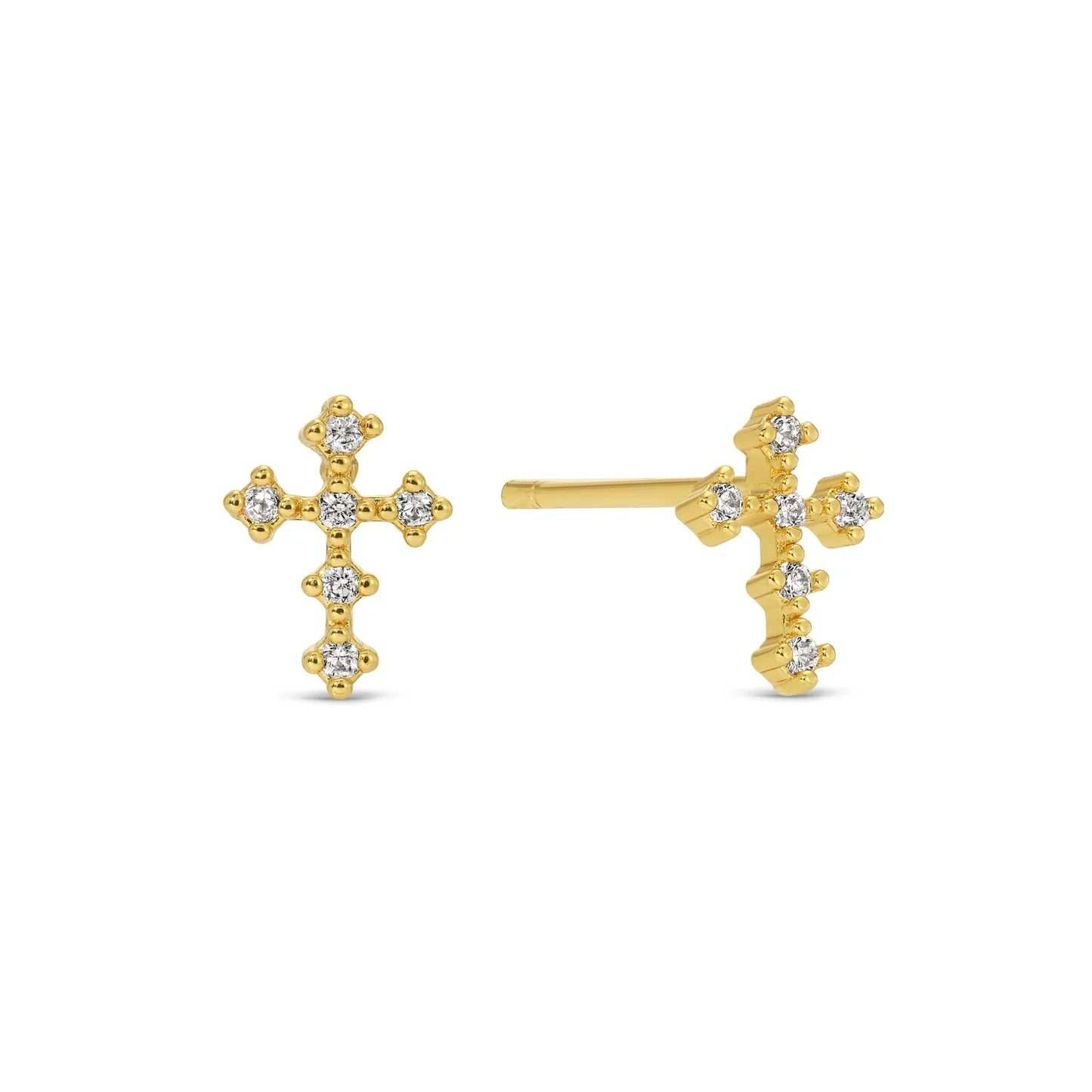 Earrings - Velvet Gift Stud Set- Cubic Zirconia Cross, Ball Cross, Plain Cross- Gold