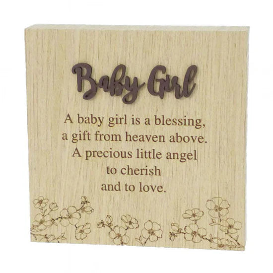 Baby Girl Block Sign- 6"X6" Wood Grain Blocks