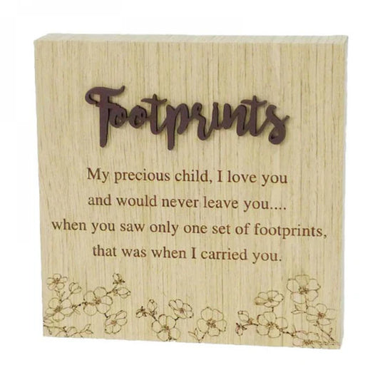Footprints Block Sign- 6"X6" Wood Grain Blocks