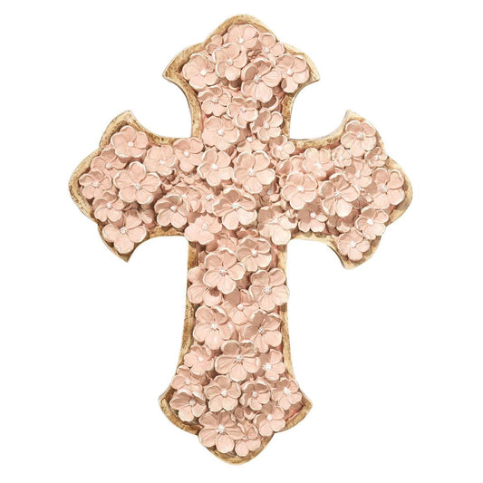 WALL CROSS PINK FLORAL RESIN 12H