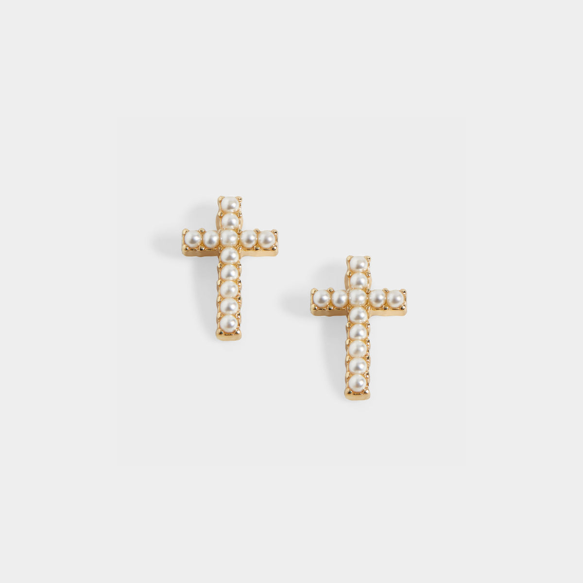 Whispers Small Cross w/ Pearls Stud Earrings - Gold