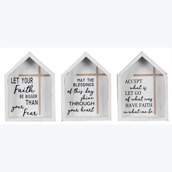 Wood House Shaped Box Sign With Cross Design