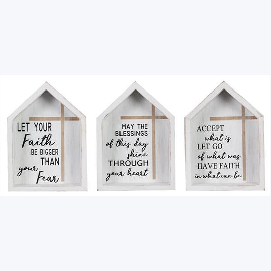 Wood House Shaped Box Sign With Cross Design