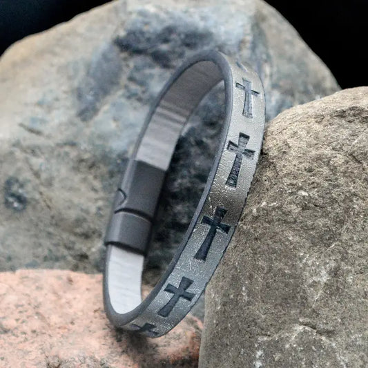Cross Grey Stamped Bracelet