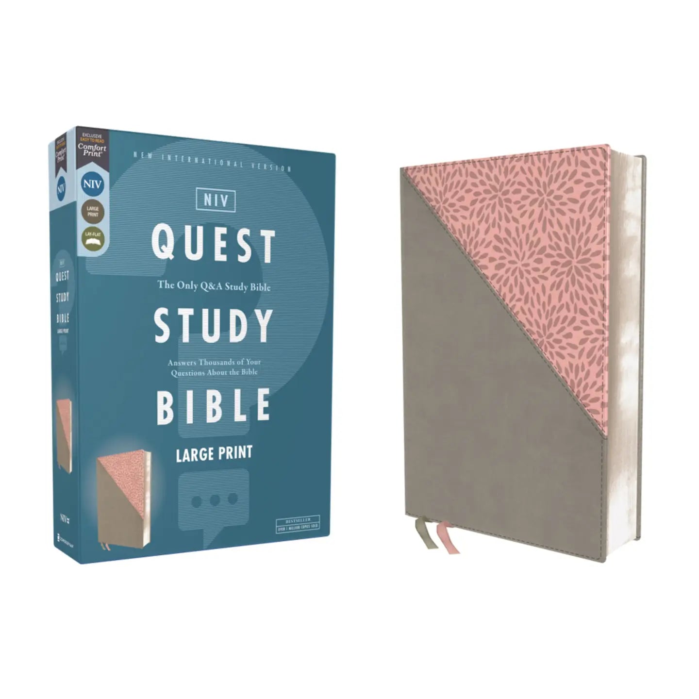 Niv Quest Study Bible, Large Print, Leathersoft Gray/Pink