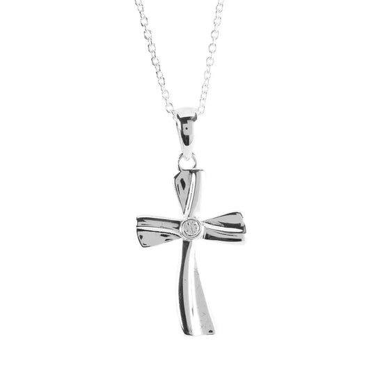 Bevel Cross Silver Necklace -18" Chain