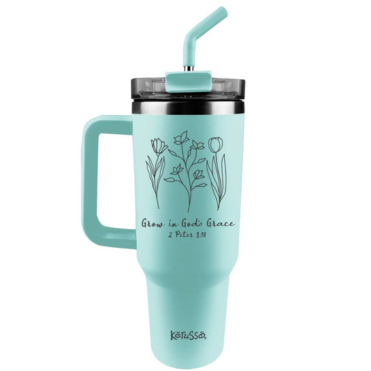 Kerusso 40 oz Stainless Steel Mug with Straw Grow in Grace