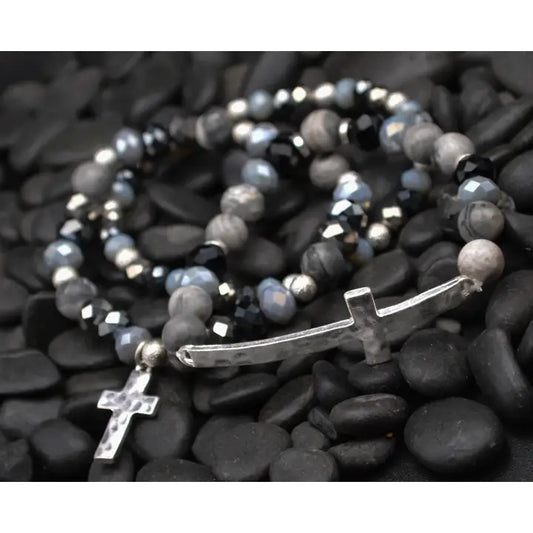 Cross Three Strand, Gray, Bracelet
