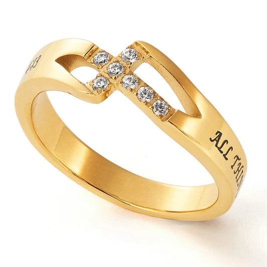 Women's Ring- Wave Gold, "Christ My Strength"