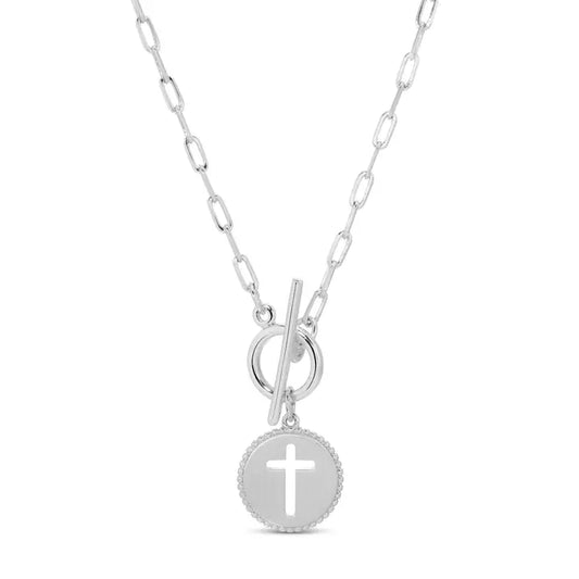 Cross Paperclip Toggle Necklace, Silver