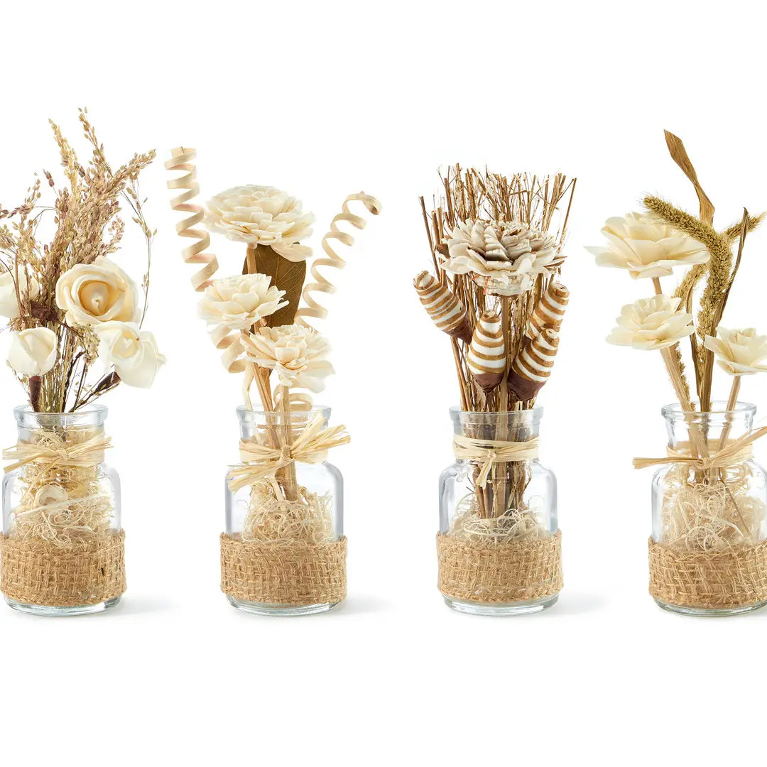 Artificial Flowers W/Glass Jar