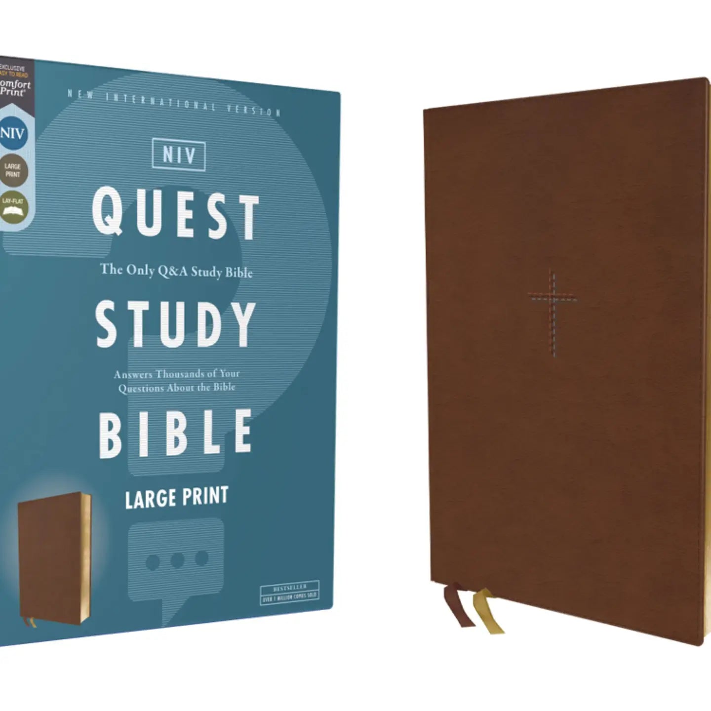 Niv Quest Study Bible, Large Print, Leathersoft Brown