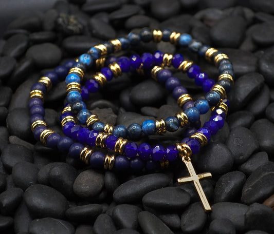 Cross Three Strand, Navy, Bracelet