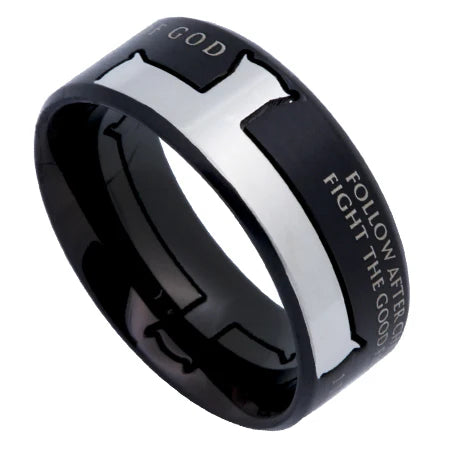 Men's Rings- Black Iron Cross, "Man of God"