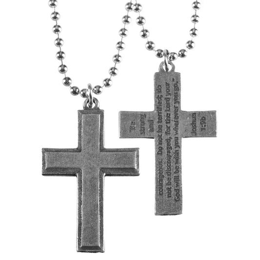 Necklace-Pewter Joshua 1:9 Cross, 21"Chain