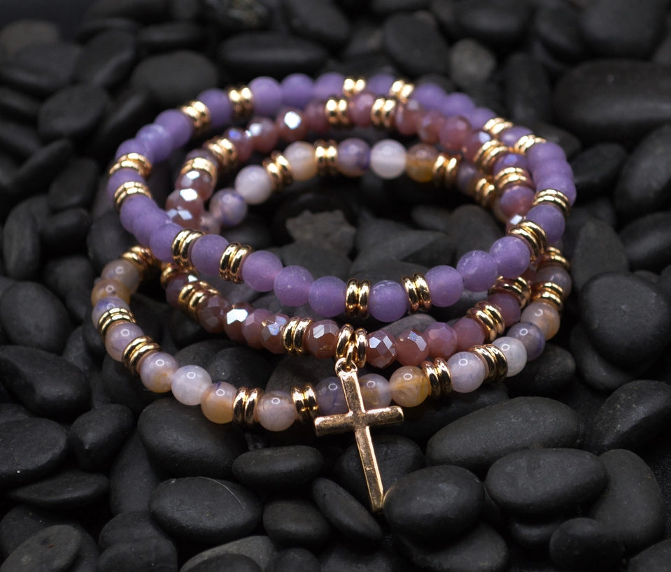 Cross Three Strand, Violet, Bracelet
