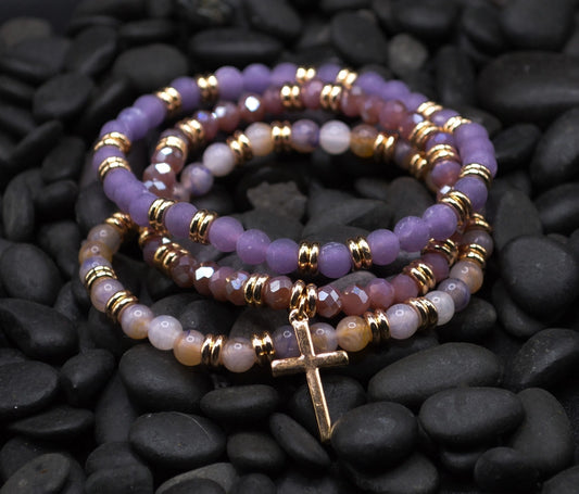 Cross Three Strand, Violet, Bracelet