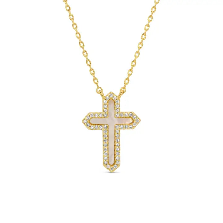Feel the Faith, Shell Pavé Cross Necklace