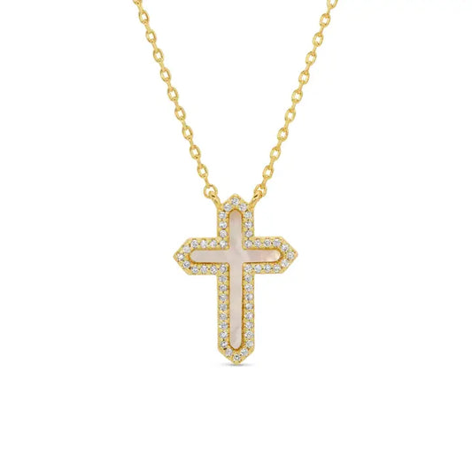 Feel the Faith, Shell Pavé Cross Necklace