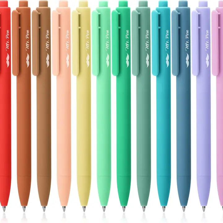 Cute 12-Pack Retractable Gel Pens with Colored Ink